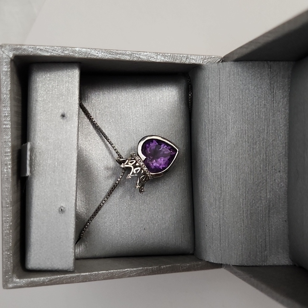 Zales Genuine Amethyst Accented With Diamonds Sterling Silver Necklace 16"